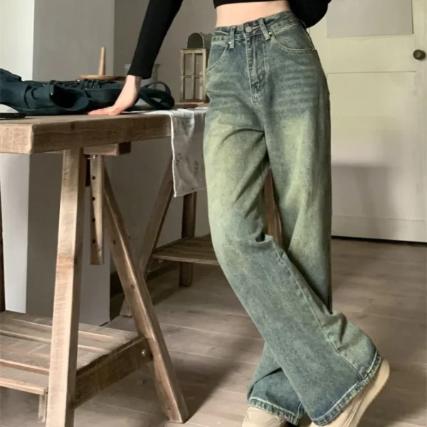 Elongated wide-leg jeans women do old retro spring and summer new wash high waist straight tube loose thin mopping pants - Image 2