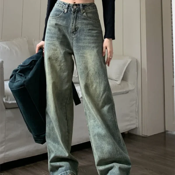 Elongated wide-leg jeans women do old retro spring and summer new wash high waist straight tube loose thin mopping pants - Image 3
