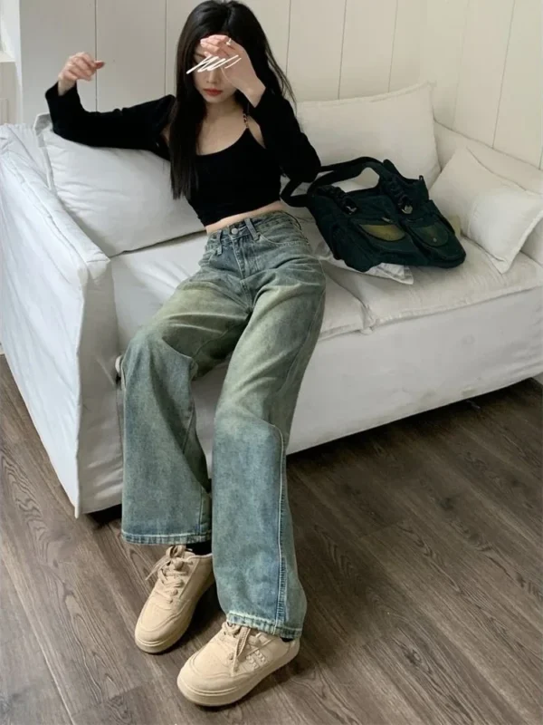 Baggy Wide Leg Jeans Women Vintage Streetwear Washed Denim Pants Basic Slouchy Blue Trousers Spring - Image 5