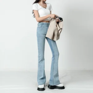 Jeans women spring summer 2024 new explosive horseshoe pants high-waisted skinny American stretch tight micro flare pants