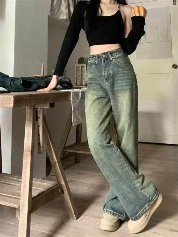 Baggy Wide Leg Jeans Women Vintage Streetwear Washed Denim Pants Basic Slouchy Blue Trousers Spring - Image 2