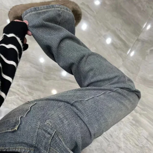 Large size wide leg jeans women American retro autumn fat mm high waist cover hip pear body narrow version of straight leg pants