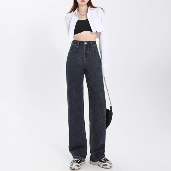 Straight leg jeans women's summer 2024 new explosive high-waisted wide-leg pants small slim loose pants - Image 2