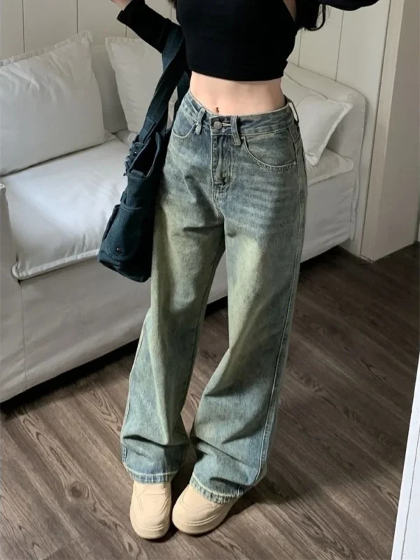 Baggy Wide Leg Jeans Women Vintage Streetwear Washed Denim Pants Basic Slouchy Blue Trousers Spring