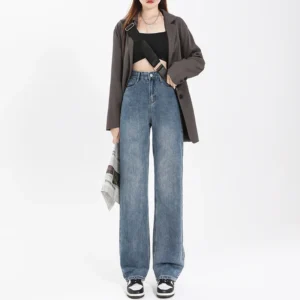Straight leg jeans women's summer 2024 new explosive high-waisted wide-leg pants small slim loose pants