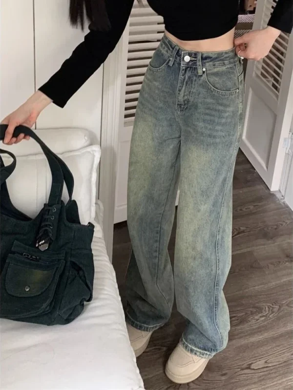 Baggy Wide Leg Jeans Women Vintage Streetwear Washed Denim Pants Basic Slouchy Blue Trousers Spring - Image 4