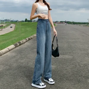 Straight leg jeans women's summer 2024 new explosive high-waisted wide-leg pants small slim loose pants