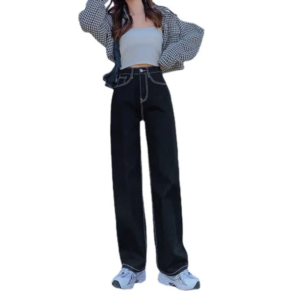 Black and gray wide leg jeans women's new autumn loose high waist straight tube design pants autumn and winter tide - Image 5