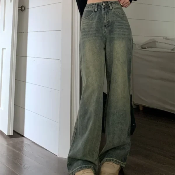 Elongated wide-leg jeans women do old retro spring and summer new wash high waist straight tube loose thin mopping pants - Image 5