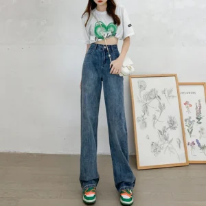 Straight leg jeans women's summer 2024 new explosive high-waisted wide-leg pants small slim loose pants