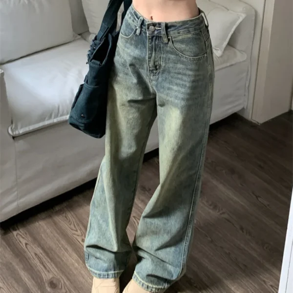 Elongated wide-leg jeans women do old retro spring and summer new wash high waist straight tube loose thin mopping pants