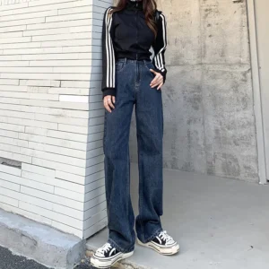 Straight leg jeans women's summer 2024 new explosive high-waisted wide-leg pants small slim loose pants