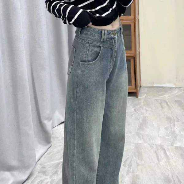 Large size wide leg jeans women American retro autumn fat mm high waist cover hip pear body narrow version of straight leg pants - Image 4